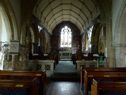 The altar and aisle in St Nicholas Church. 