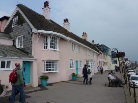 Row of pink houses in Lyme Regis.